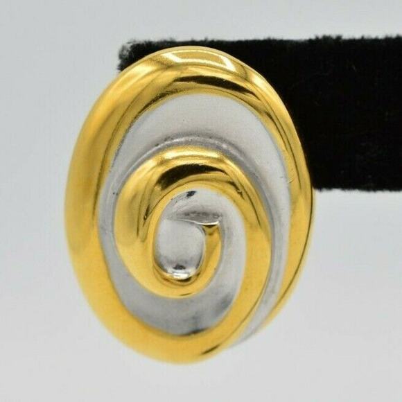 Erwin Pearl Vintage Clip On Earrings Brushed Gold Silver PEP Signed NOS 1980s 9F - Picture 2 of 8